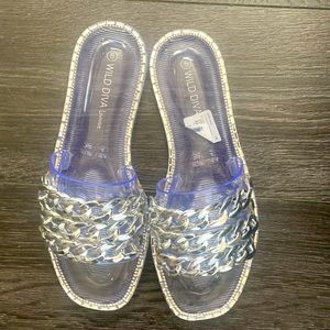 Wild Diva Silver Rhinestone Slides /Sandals Size 5